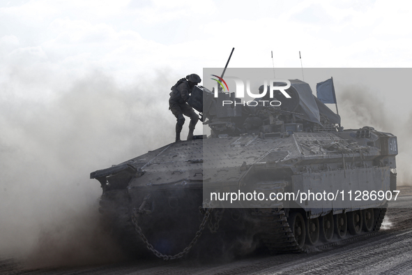 Mobility Of Tanks, Armored Personnel Carriers, Trucks And Military Jeeps Belonging To The Israeli Army Continues On The Border Line Near The...