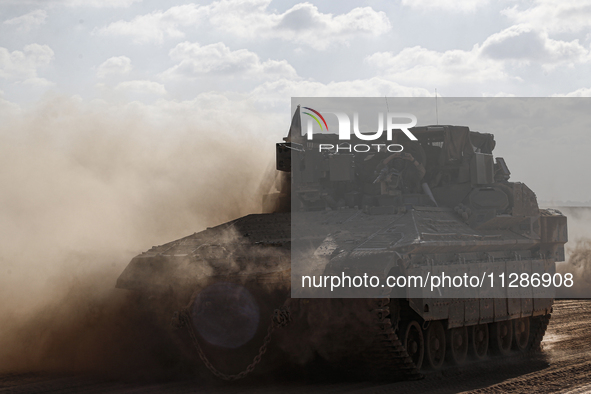 Mobility Of Tanks, Armored Personnel Carriers, Trucks And Military Jeeps Belonging To The Israeli Army Continues On The Border Line Near The...