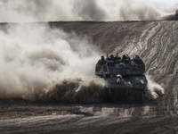 Mobility Of Tanks, Armored Personnel Carriers, Trucks And Military Jeeps Belonging To The Israeli Army Continues On The Border Line Near The...