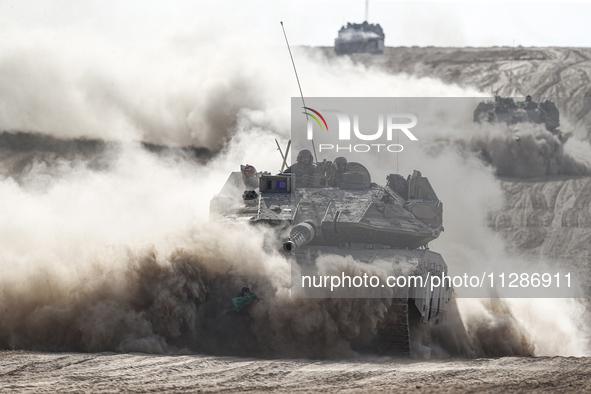 Mobility Of Tanks, Armored Personnel Carriers, Trucks And Military Jeeps Belonging To The Israeli Army Continues On The Border Line Near The...