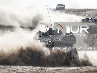 Mobility Of Tanks, Armored Personnel Carriers, Trucks And Military Jeeps Belonging To The Israeli Army Continues On The Border Line Near The...