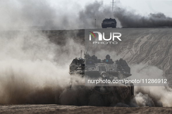 Mobility Of Tanks, Armored Personnel Carriers, Trucks And Military Jeeps Belonging To The Israeli Army Continues On The Border Line Near The...