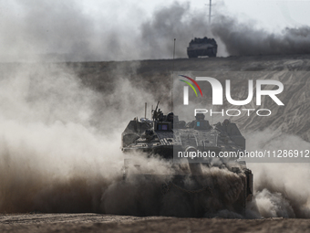 Mobility Of Tanks, Armored Personnel Carriers, Trucks And Military Jeeps Belonging To The Israeli Army Continues On The Border Line Near The...