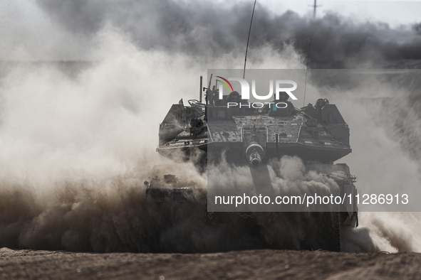 Mobility Of Tanks, Armored Personnel Carriers, Trucks And Military Jeeps Belonging To The Israeli Army Continues On The Border Line Near The...