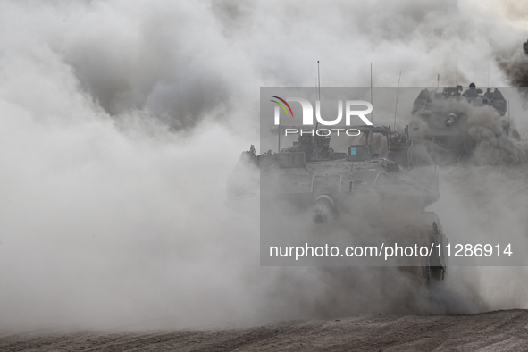 Mobility Of Tanks, Armored Personnel Carriers, Trucks And Military Jeeps Belonging To The Israeli Army Continues On The Border Line Near The...