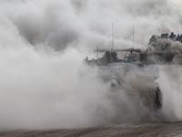 Mobility Of Tanks, Armored Personnel Carriers, Trucks And Military Jeeps Belonging To The Israeli Army Continues On The Border Line Near The...