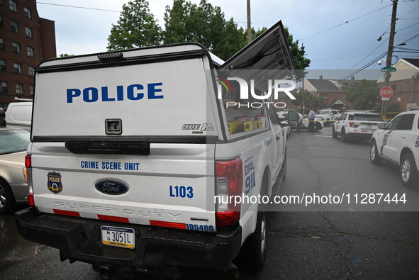 The Philadelphia Police Crime Scene Unit is investigating the crime scene. A 50-year-old male is dead after being shot multiple times in Phi...