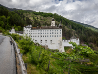 A general view of the Benedictine Abbey of Monte Maria (Marienberg Abbey) in Val Venosta valley, near Bolzano, Italy, on May 23, 2024. It ha...