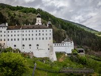 A general view of the Benedictine Abbey of Monte Maria (Marienberg Abbey) in Val Venosta valley, near Bolzano, Italy, on May 23, 2024. It ha...