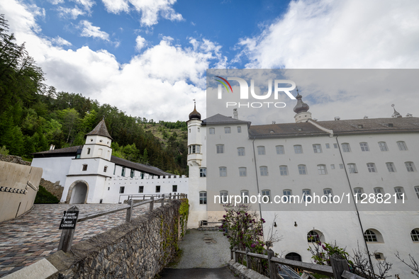 A general view of the Benedictine Abbey of Monte Maria (Marienberg Abbey) in Val Venosta valley, near Bolzano, Italy, on May 23, 2024. It ha...