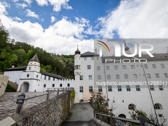 A general view of the Benedictine Abbey of Monte Maria (Marienberg Abbey) in Val Venosta valley, near Bolzano, Italy, on May 23, 2024. It ha...