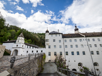 A general view of the Benedictine Abbey of Monte Maria (Marienberg Abbey) in Val Venosta valley, near Bolzano, Italy, on May 23, 2024. It ha...