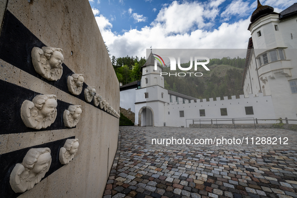 A general view of the Benedictine Abbey of Monte Maria (Marienberg Abbey) in Val Venosta valley, near Bolzano, Italy, on May 23, 2024. It ha...