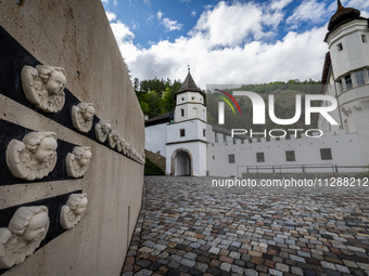 A general view of the Benedictine Abbey of Monte Maria (Marienberg Abbey) in Val Venosta valley, near Bolzano, Italy, on May 23, 2024. It ha...