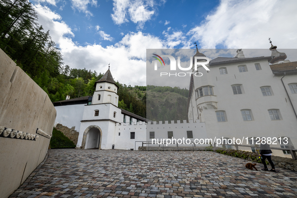 A general view of the Benedictine Abbey of Monte Maria (Marienberg Abbey) in Val Venosta valley, near Bolzano, Italy, on May 23, 2024. It ha...