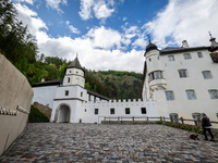 A general view of the Benedictine Abbey of Monte Maria (Marienberg Abbey) in Val Venosta valley, near Bolzano, Italy, on May 23, 2024. It ha...