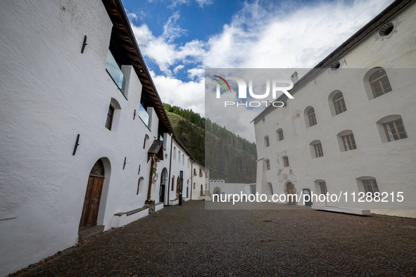 A general view of the Benedictine Abbey of Monte Maria (Marienberg Abbey) in Val Venosta valley, near Bolzano, Italy, on May 23, 2024. It ha...