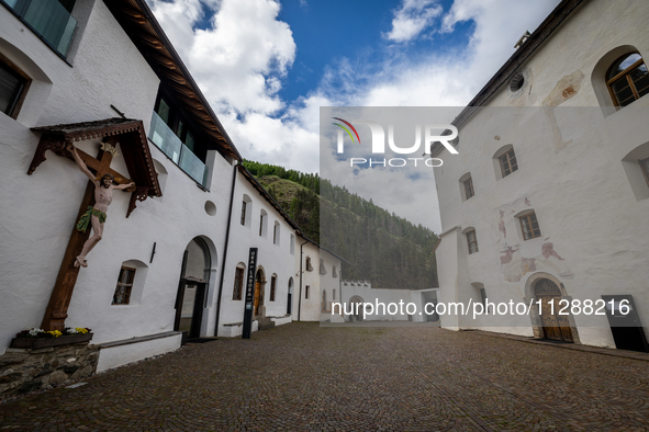 A general view of the Benedictine Abbey of Monte Maria (Marienberg Abbey) in Val Venosta valley, near Bolzano, Italy, on May 23, 2024. It ha...