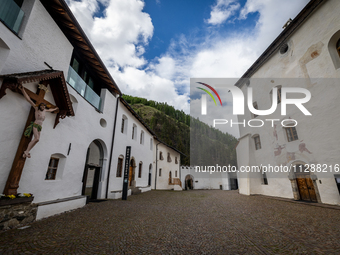 A general view of the Benedictine Abbey of Monte Maria (Marienberg Abbey) in Val Venosta valley, near Bolzano, Italy, on May 23, 2024. It ha...