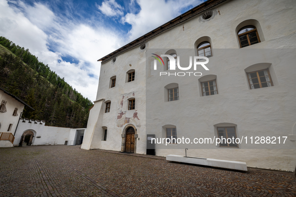 A general view of the Benedictine Abbey of Monte Maria (Marienberg Abbey) in Val Venosta valley, near Bolzano, Italy, on May 23, 2024. It ha...