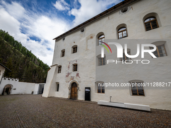 A general view of the Benedictine Abbey of Monte Maria (Marienberg Abbey) in Val Venosta valley, near Bolzano, Italy, on May 23, 2024. It ha...