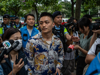 Lee Yue-shun is leaving the courthouse where the verdict of the trial of the 47 Pro-democracy figures is being handed out in Hong Kong, Chin...