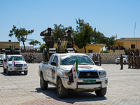 Military training exercises during the graduation ceremony of the Major General Mohammed Al-Faris course in Afrin countryside, northwest Syr...