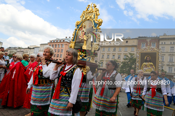 The Corpus Christi procession is walking through the city streets in Krakow, Poland, on May 30, 2024. The Solemnity of the Most Holy Body an...