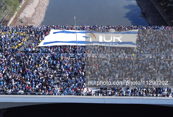 Faithful are participating in the 32nd March for Jesus promoted by the Renascer em Cristo Church in the Central region of Sao Paulo, on Thur...