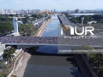 Faithful are participating in the 32nd March for Jesus promoted by the Renascer em Cristo Church in the Central region of Sao Paulo, on Thur...