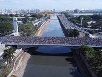 Faithful are participating in the 32nd March for Jesus promoted by the Renascer em Cristo Church in the Central region of Sao Paulo, on Thur...