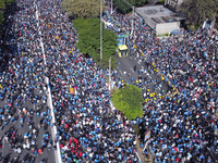 Faithful are participating in the 32nd March for Jesus promoted by the Renascer em Cristo Church in the Central region of Sao Paulo, on Thur...