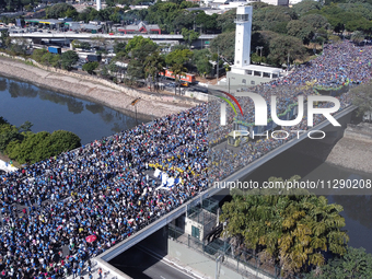 Faithful are participating in the 32nd March for Jesus promoted by the Renascer em Cristo Church in the Central region of Sao Paulo, on Thur...