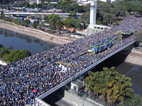 Faithful are participating in the 32nd March for Jesus promoted by the Renascer em Cristo Church in the Central region of Sao Paulo, on Thur...