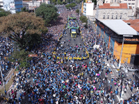 Faithful are participating in the 32nd March for Jesus promoted by the Renascer em Cristo Church in the Central region of Sao Paulo, on Thur...