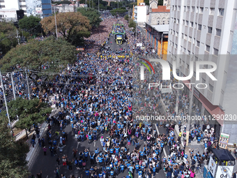 Faithful are participating in the 32nd March for Jesus promoted by the Renascer em Cristo Church in the Central region of Sao Paulo, on Thur...