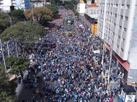 Faithful are participating in the 32nd March for Jesus promoted by the Renascer em Cristo Church in the Central region of Sao Paulo, on Thur...