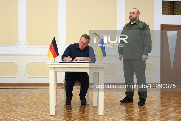 Minister of Defence of Ukraine Rustem Umerov and Federal Minister of Defence of the Federal Republic of Germany Boris Pistorius are holding...