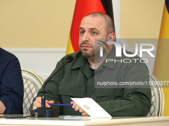 Minister of Defence of Ukraine Rustem Umerov is attending a joint briefing with Federal Minister of Defence of the Federal Republic of Germa...