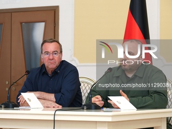 Minister of Defence of Ukraine Rustem Umerov and Federal Minister of Defence of the Federal Republic of Germany Boris Pistorius are holding...