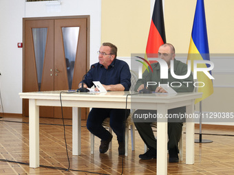 Minister of Defence of Ukraine Rustem Umerov and Federal Minister of Defence of the Federal Republic of Germany Boris Pistorius are holding...