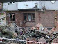 A block of flats is being damaged by the overnight Russian missile attack in the Novobavarskyi district of Kharkiv, northeastern Ukraine, on...