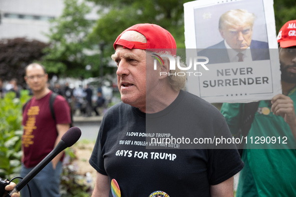 Supporters of former U.S. president Donald Trump are gathering near Manhattan Criminal Court in New York, United States, on May 30, 2024, mo...