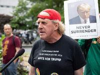 Supporters of former U.S. president Donald Trump are gathering near Manhattan Criminal Court in New York, United States, on May 30, 2024, mo...