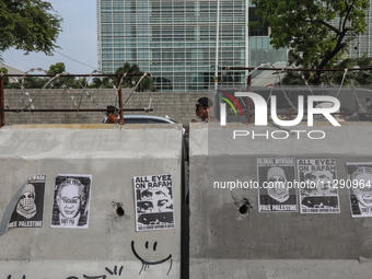 Indonesian Pro-Palestine Muslims are holding a rally in front of the US Embassy in Jakarta, Indonesia, on May 31, 2024.  (