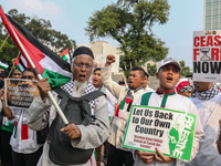 Indonesian Pro-Palestine Muslims are holding a rally in front of the US Embassy in Jakarta, Indonesia, on May 31, 2024.  (