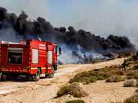 Firemen are preparing to fight the flames in Limassol, Cyprus, on May 31, 2024. Some buildings are in danger after a fire breaks out in the...