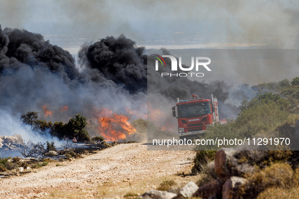 Firemen are preparing to fight the flames in Limassol, Cyprus, on May 31, 2024. Some buildings are in danger after a fire breaks out in the...