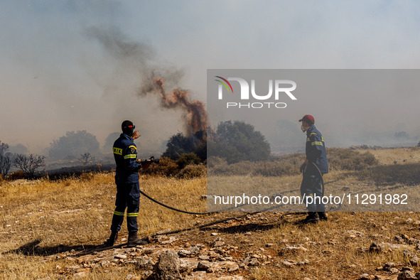 Firemen are operating in the area in Limassol, Cyprus, on May 31, 2024. Some buildings are in danger after a fire breaks out in the Agios Si...