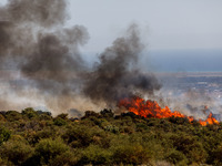 Flames are being seen in the area, Limassol, Cyprus, on May 31, 2024. Some buildings are being in danger after a fire is breaking out in the...